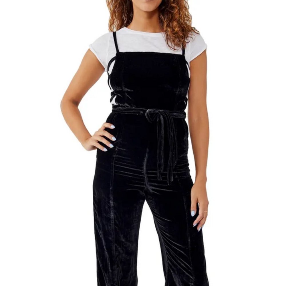 Free People 90s Forever Overall Crushed Velvet Size XL NWT - Picture 2 of 12